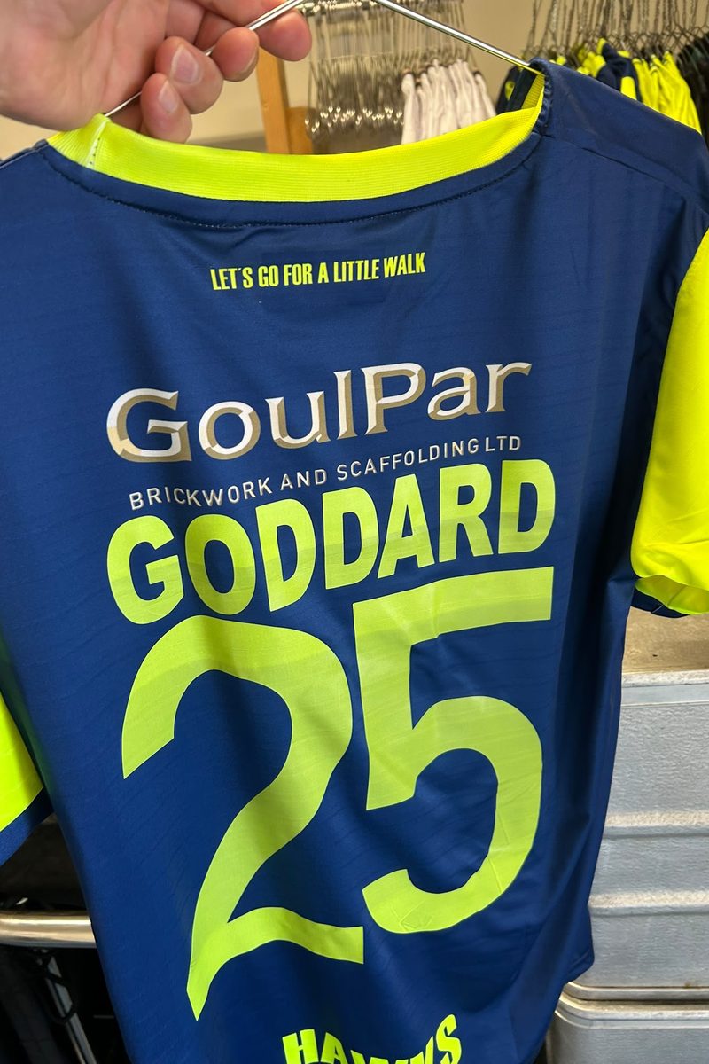Blue Havant & Waterlooville FC shirt showing GoulPar back-of-shirt sponsorship