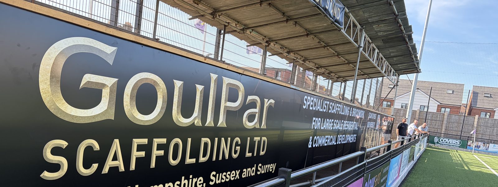 GoulPar Scaffolding branding on the new stand at the John Jenkins Stadium